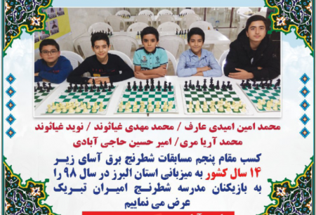 کسب عنوان پنجمی تیمی مسابقات برق آسا زیر 14 سال را به میز بانی استان البرز