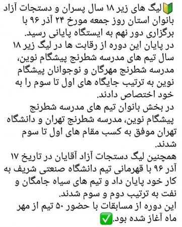 نتایج نهایی لیگ های استان تهران در سال 96
