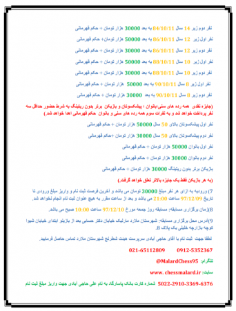 ایین نامه نهمین دوره مسابقات شطرنج ریتد رپید شهرستان ملارد